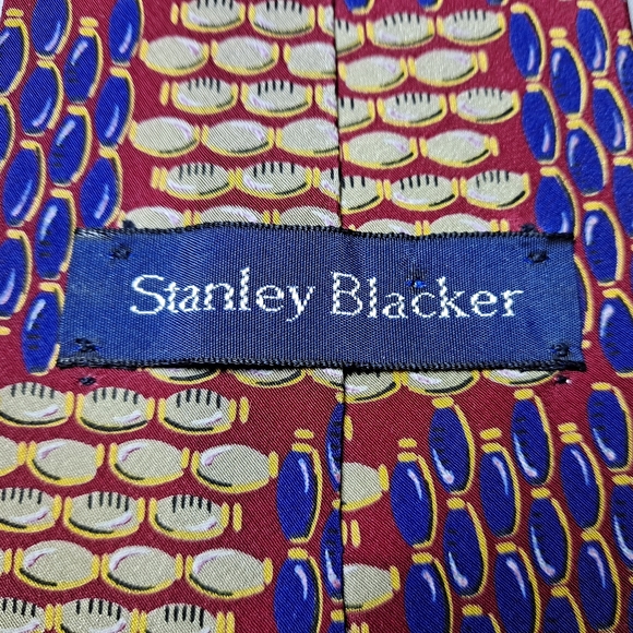 Stanley Blacker 💯 Silk Italian Designer Necktie 59" x 3.75" Red/Blue Mini Ovals - Picture 3 of 9